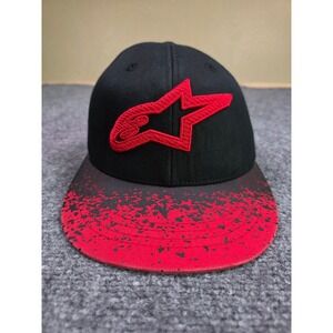 Alpinestars Hat Mens Large-XL Black Red Splatter 210 Fitted Flexfit Flat Brim